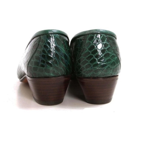 Authentic Gucci RARE 1970’s Vintage Dark Emerald Green Crocodile Leather Loafers - Picture 8 of 13